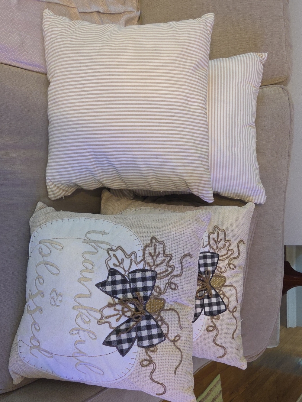 Striped and Autumn Accent Throw Pillow Set - Beige